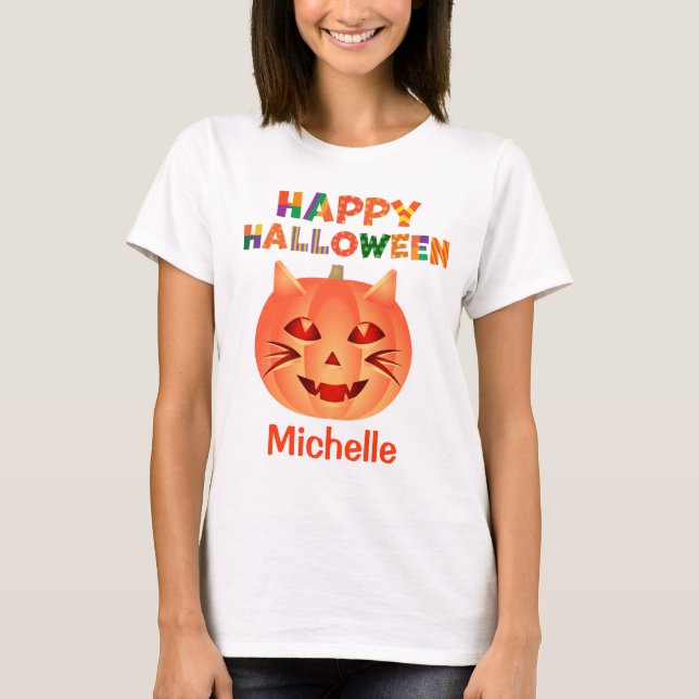 Halloween Cat Pumpkin T-Shirt (Front)