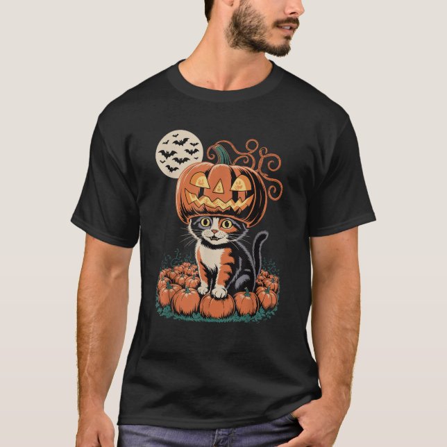 Halloween Cat Pumpkin  T-Shirt (Front)