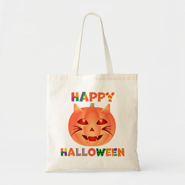 Halloween Cat Pumpkin Tote Bag (Front)