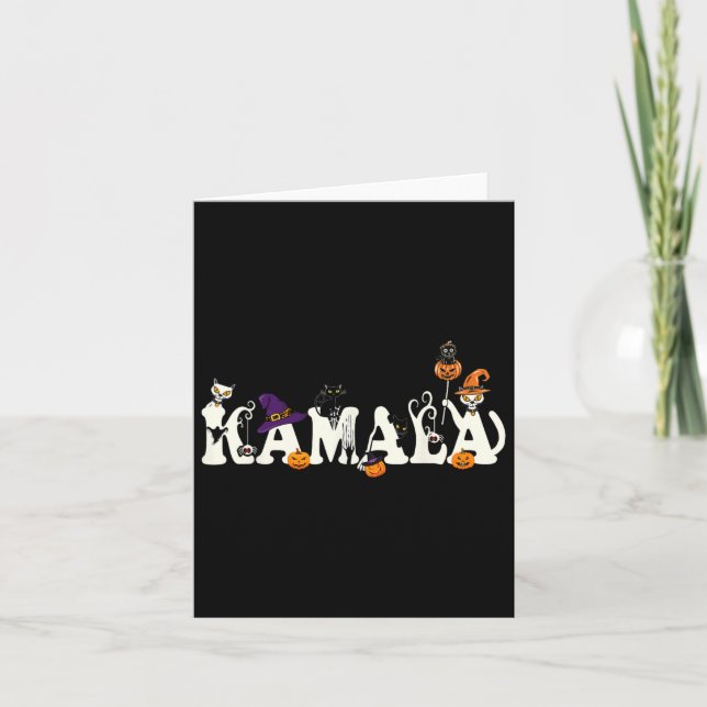 Halloween Cat Pumpkin Witch Hat Lover Kamala Haris Card (Front)