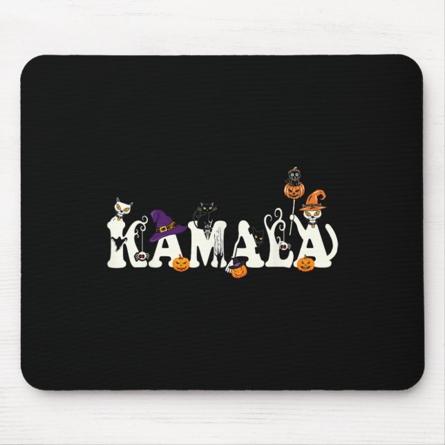 Halloween Cat Pumpkin Witch Hat Lover Kamala Haris Mouse Pad (Front)