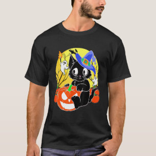 Halloween Cat Pumpkin Witch Hat Orange Costume T-Shirt