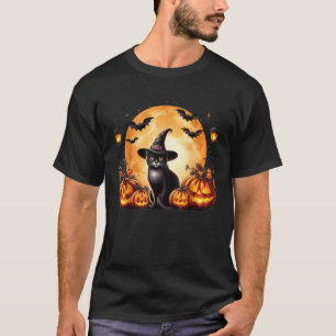 Halloween Cat Pumpkins Retro Black Halloween Cat  T-Shirt