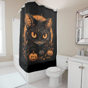 Halloween cat pumpkins shower curtain