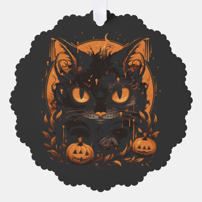Halloween cat pumpkins tree decoration card (Front)