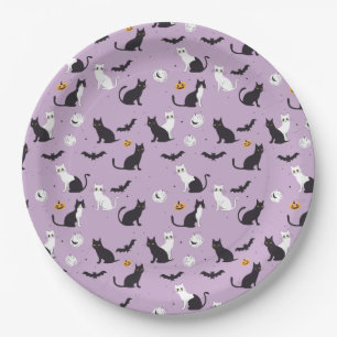  Halloween cat purple Paper Plate