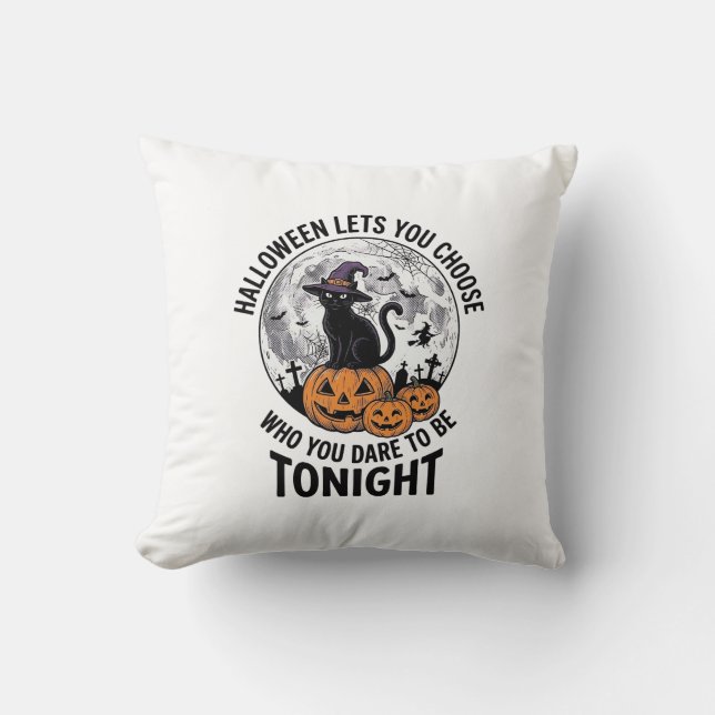 Halloween Cat Quote Spooky Pumpkin Witch Engraving Cushion (Front)