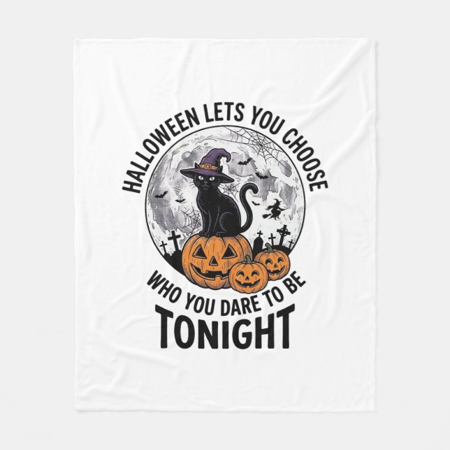Halloween Cat Quote Spooky Pumpkin Witch Engraving Fleece Blanket (Front)