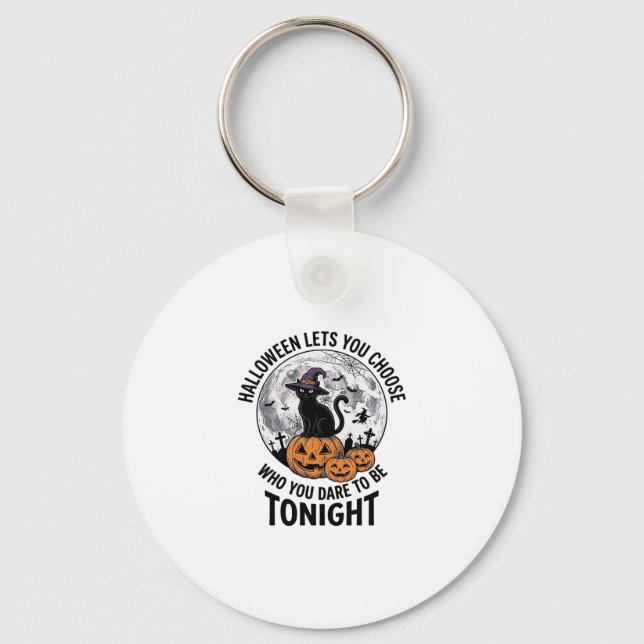 Halloween Cat Quote Spooky Pumpkin Witch Engraving Key Ring (Front)