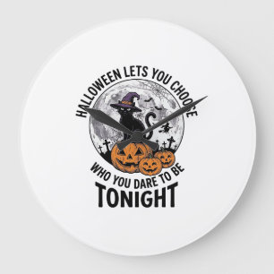 Halloween Cat Quote Spooky Pumpkin Witch Engraving Large Clock