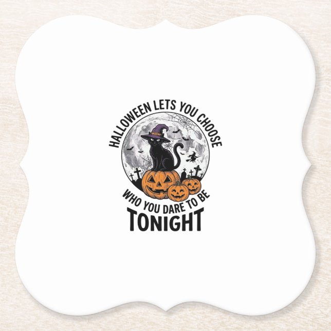 Halloween Cat Quote Spooky Pumpkin Witch Engraving Paper Coaster (Front)