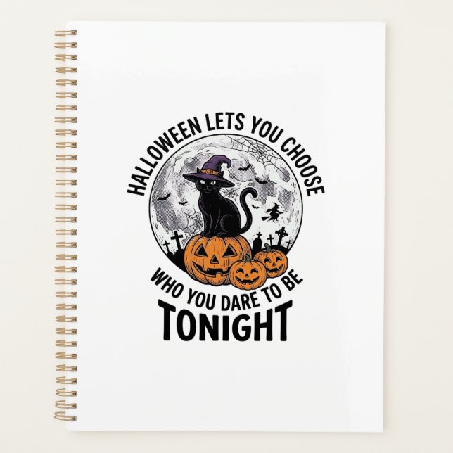 Halloween Cat Quote Spooky Pumpkin Witch Engraving Planner (Front)