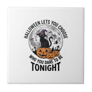 Halloween Cat Quote Spooky Pumpkin Witch Engraving Tile