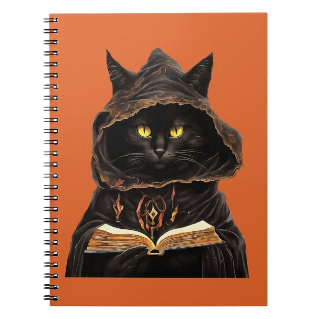 Halloween Cat Reading Preys Anatomy Spell List Notebook (Front)