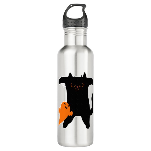 Halloween cat scared  710 ml water bottle (Front)