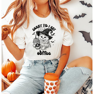 Halloween Cat Scary Til I Get Coffee T-Shirt
