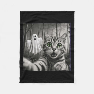 Halloween Cat Selfie With Soky Ghost Fleece Blanket