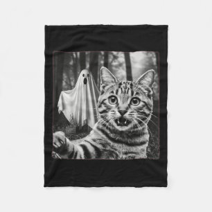 Halloween Cat Selfie With Soky Ghost  Fleece Blanket