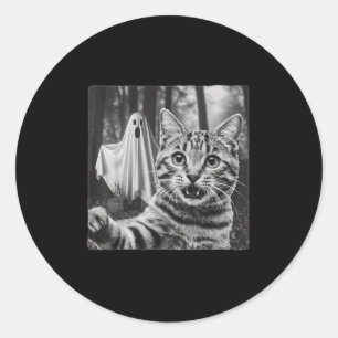 Halloween Cat Selfie With Spooky Ghost Classic Round Sticker