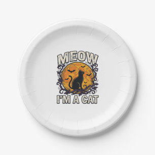 Halloween Cat Shirt Meow I'm A Cat Vintage Paper Plate