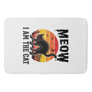 Halloween Cat Shirt Meow Vintage Black Cat Design_ Bath Mat