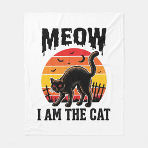 Halloween Cat Shirt Meow Vintage Black Cat Design_ Fleece Blanket