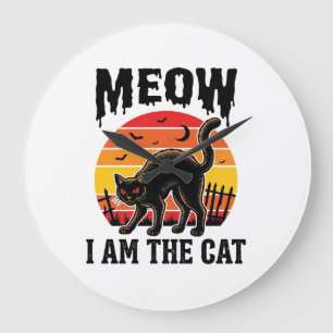 Halloween Cat Shirt Meow Vintage Black Cat Design_ Large Clock