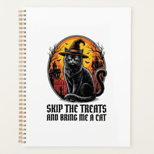 Halloween Cat Shirt Vintage Engraving Spooky Black Planner