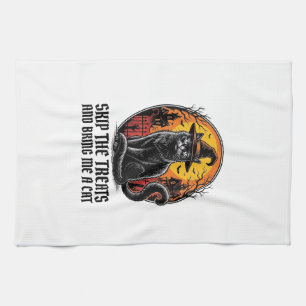 Halloween Cat Shirt Vintage Engraving Spooky Black Tea Towel