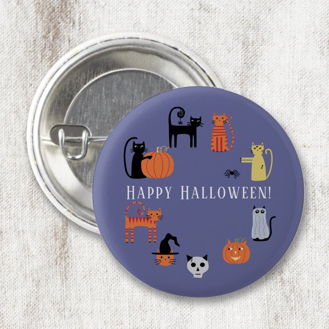 Halloween Cat Spooky 3 Cm Round Badge (Happy Halloween fun cat button)