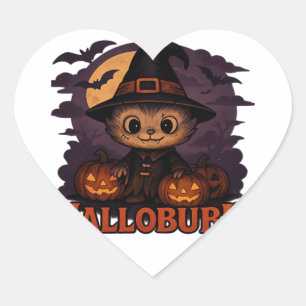 Halloween Cat  Spooky and Stylish Feline-Inspired  Heart Sticker