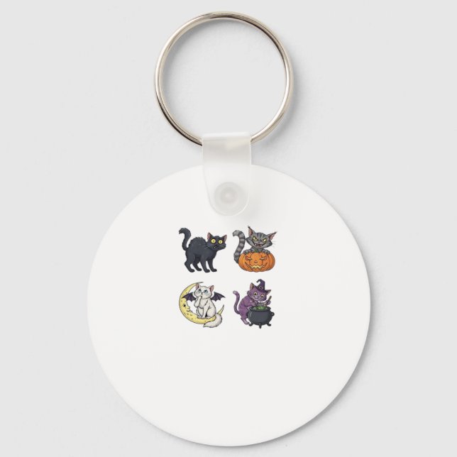 Halloween Cat  Spooky and Stylish Feline-Inspired  Key Ring (Front)