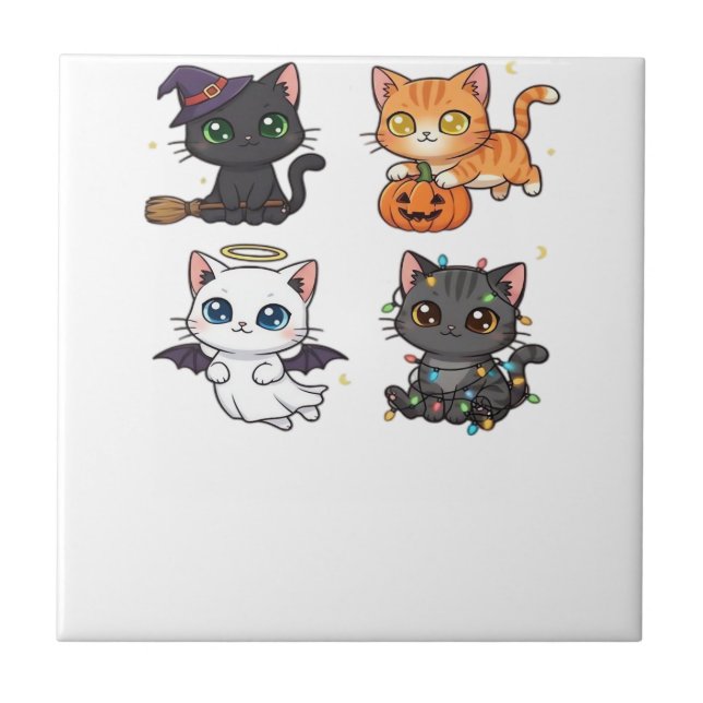 Halloween Cat  Spooky and Stylish Feline-Inspired  Tile (Front)