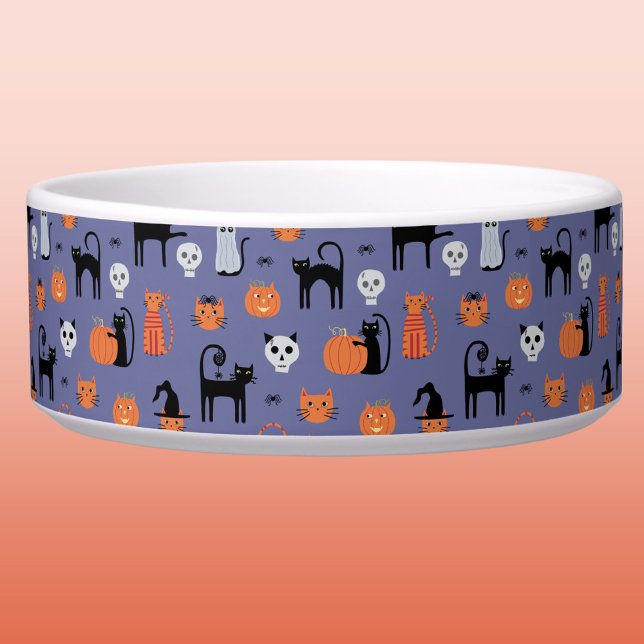 Halloween Cat Spooky Fun Pet Bowl (Cute Halloween cat pattern pet bowl)