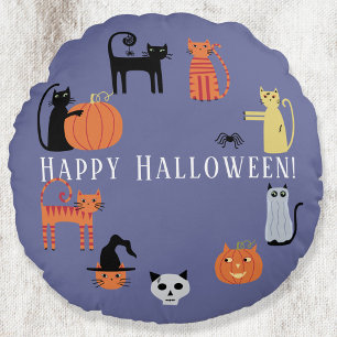 Halloween Cat Spooky Round Cushion