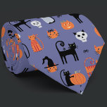 Halloween Cat Spooky Tie<br><div class="desc">Fun and spooky halloween cat pattern on a purple background with cat witches, pumpkin lanterns, spiders, skulls, ghosts and zombies. Eek! Original art by Nic Squirrell.</div>