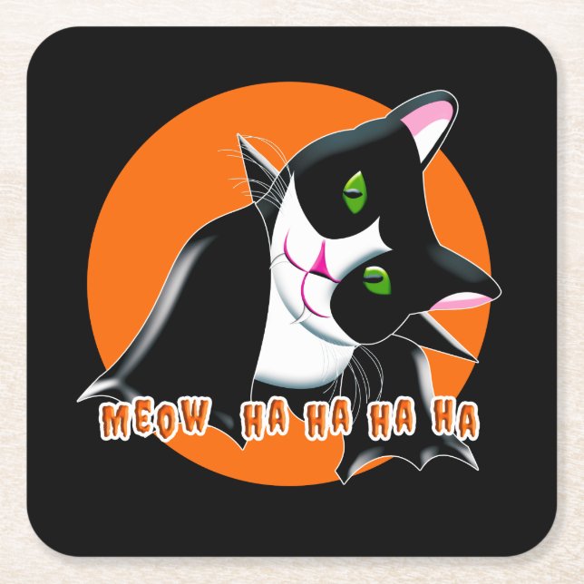 Halloween Cat Square Paper Coaster (Front)