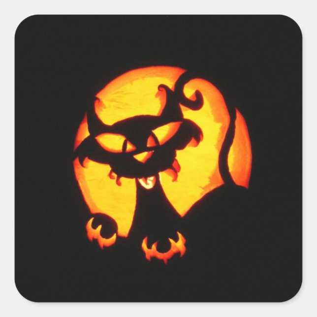 halloween cat square sticker (Front)