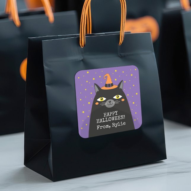 Halloween Cat Sticker (A cute Halloween cat favor sticker for decorating treat bags!)