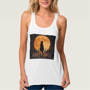 Halloween Cat Tank Top Spooky Full Moon Silhouet