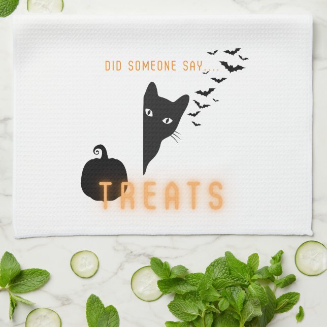 Halloween Cat Treats Tea Towel (Folded)