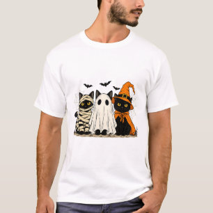 Halloween Cat Trio Mummy Ghost Witch T-Shirt