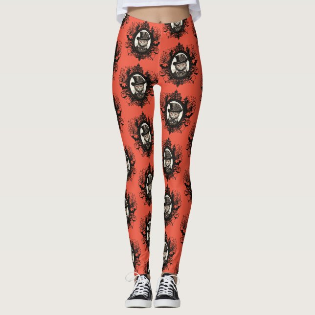 Halloween Cat, Vampire Cat, lady fangs Leggings (Front)