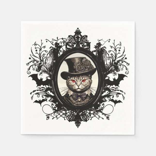 Halloween Cat, Vampire Cat, lady fangs Napkin (Front)