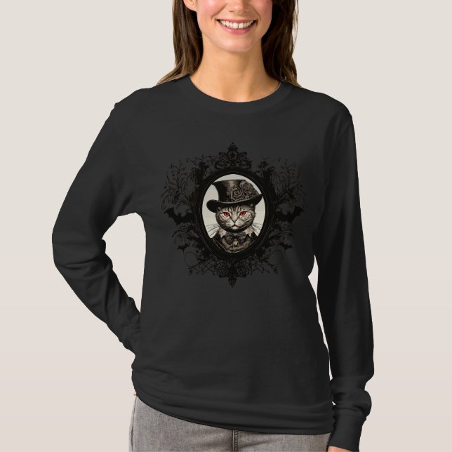 Halloween Cat, Vampire Cat, lady fangs T-Shirt (Front)