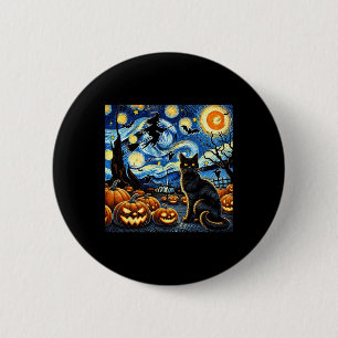 Halloween Cat Van Gogh Starry Night Witch Byts Pum 6 Cm Round Badge