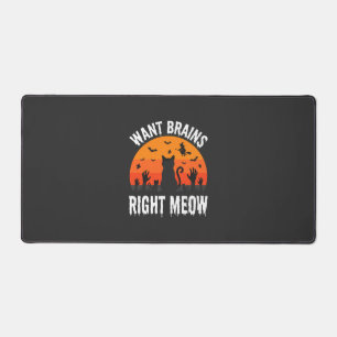 Halloween Cat Want Brains Right Meow Design Desk Mat
