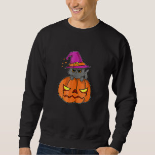 Halloween Cat Wearing A Witch Hat With Pumpkin For Sweatshirt
