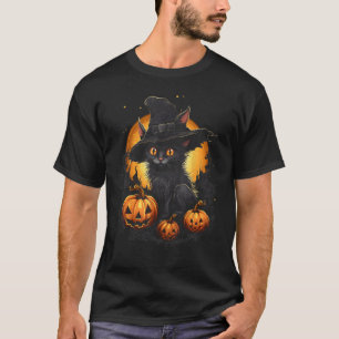 Halloween Cat Witch Hat JackOLantern T-Shirt