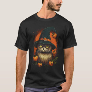 Halloween Cat Witch Hat Pumpkin Costume Spooky Sea T-Shirt